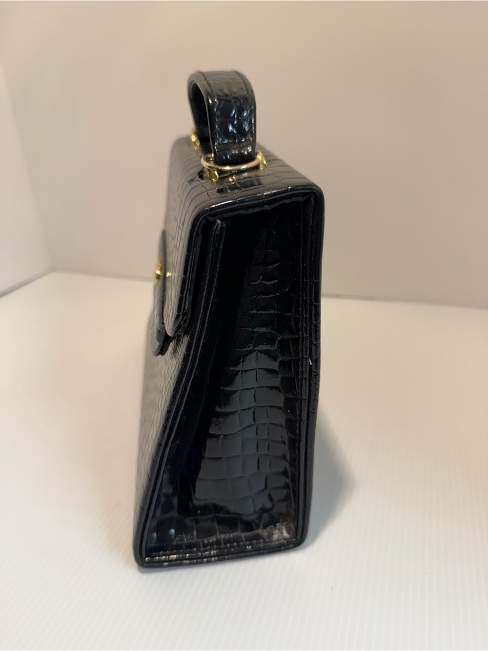 Vintage Walborg Structured Black Croc Top Handle Bag - Picture 4 of 6